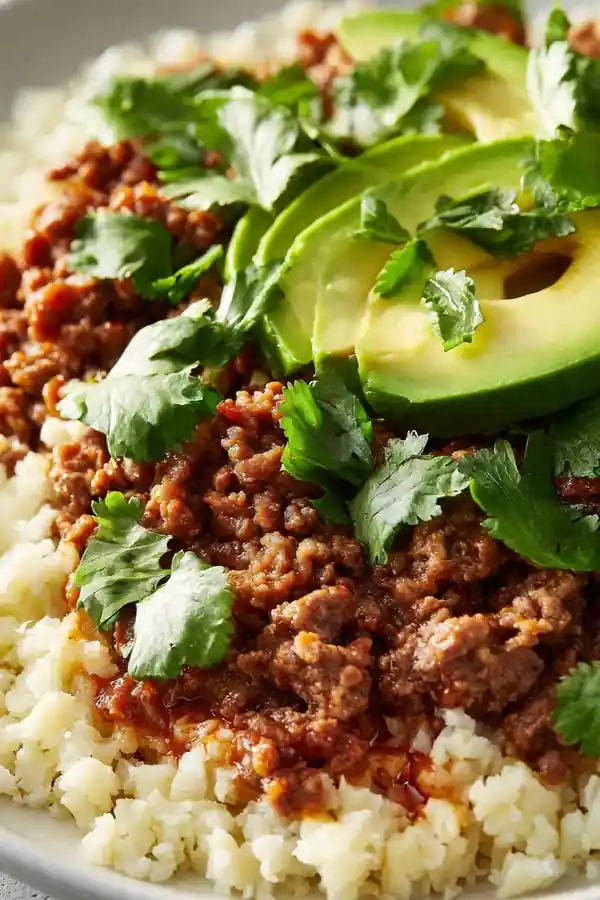 Cauliflower Rice Ground Beef Bowl