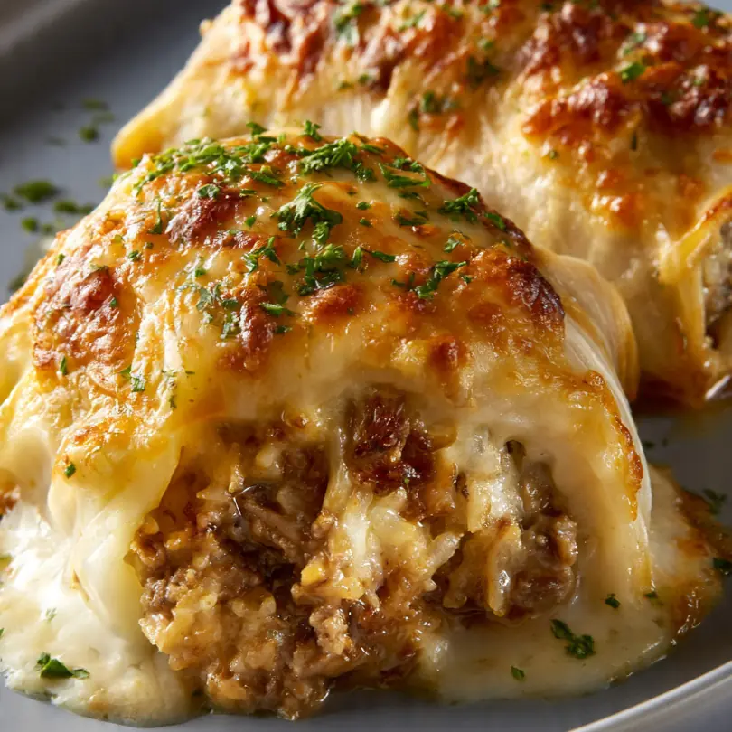 Cheesy Beef & Rice Stuffed Cabbage Rolls
