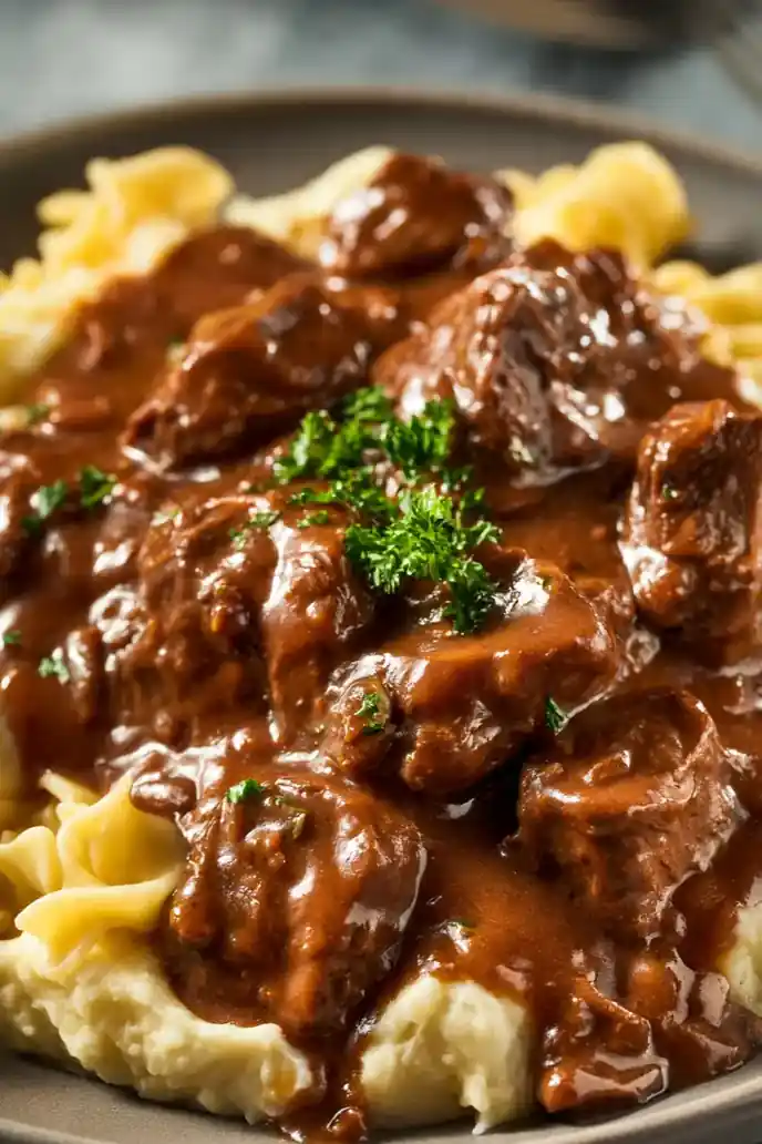 Classic Crockpot Beef Tips & Gravy