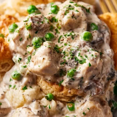 Creamy Chicken A La King Over Biscuits
