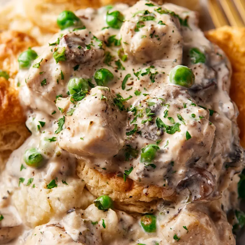 Creamy Chicken A La King Over Biscuits