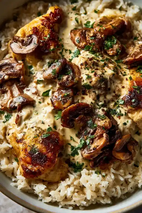 Creamy Garlic Butter Chicken & Mushroom Rice