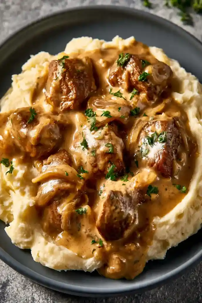 Creamy Onion Gravy Beef Tips