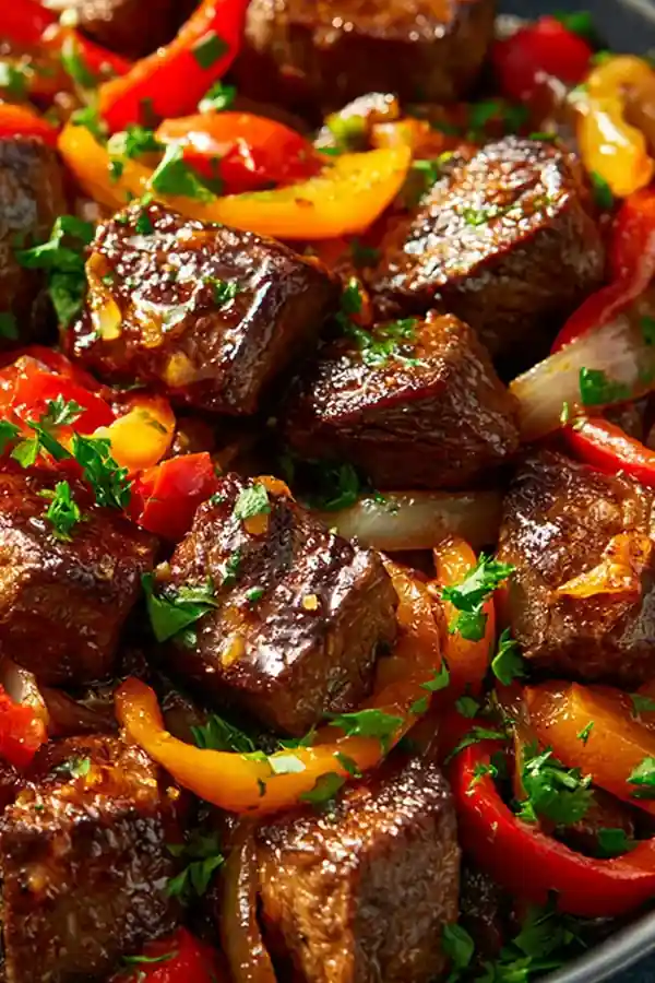 Garlic Butter Steak Bites with Peppers and Onions