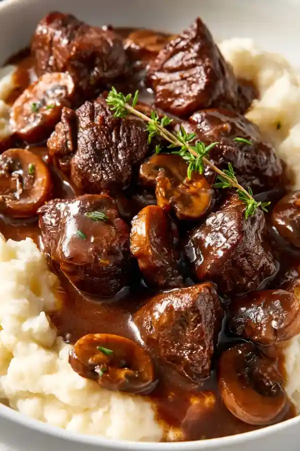 Herb-Infused Beef Tips with Mushroom Gravy