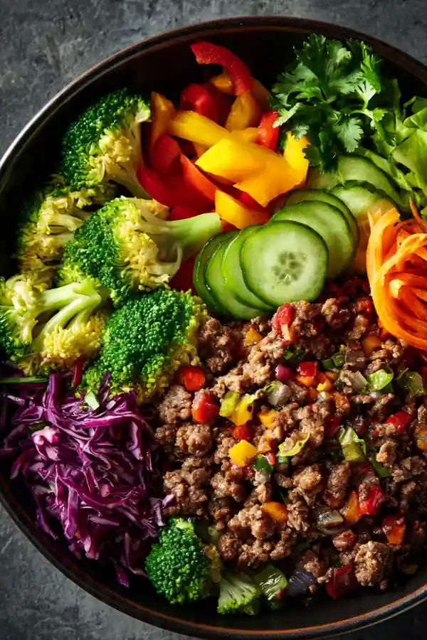 Vegetable Loaded Ground Beef Bowl