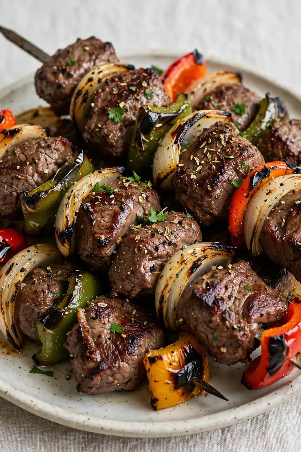 Grilled Beef Kebabs with Peppers and Onions