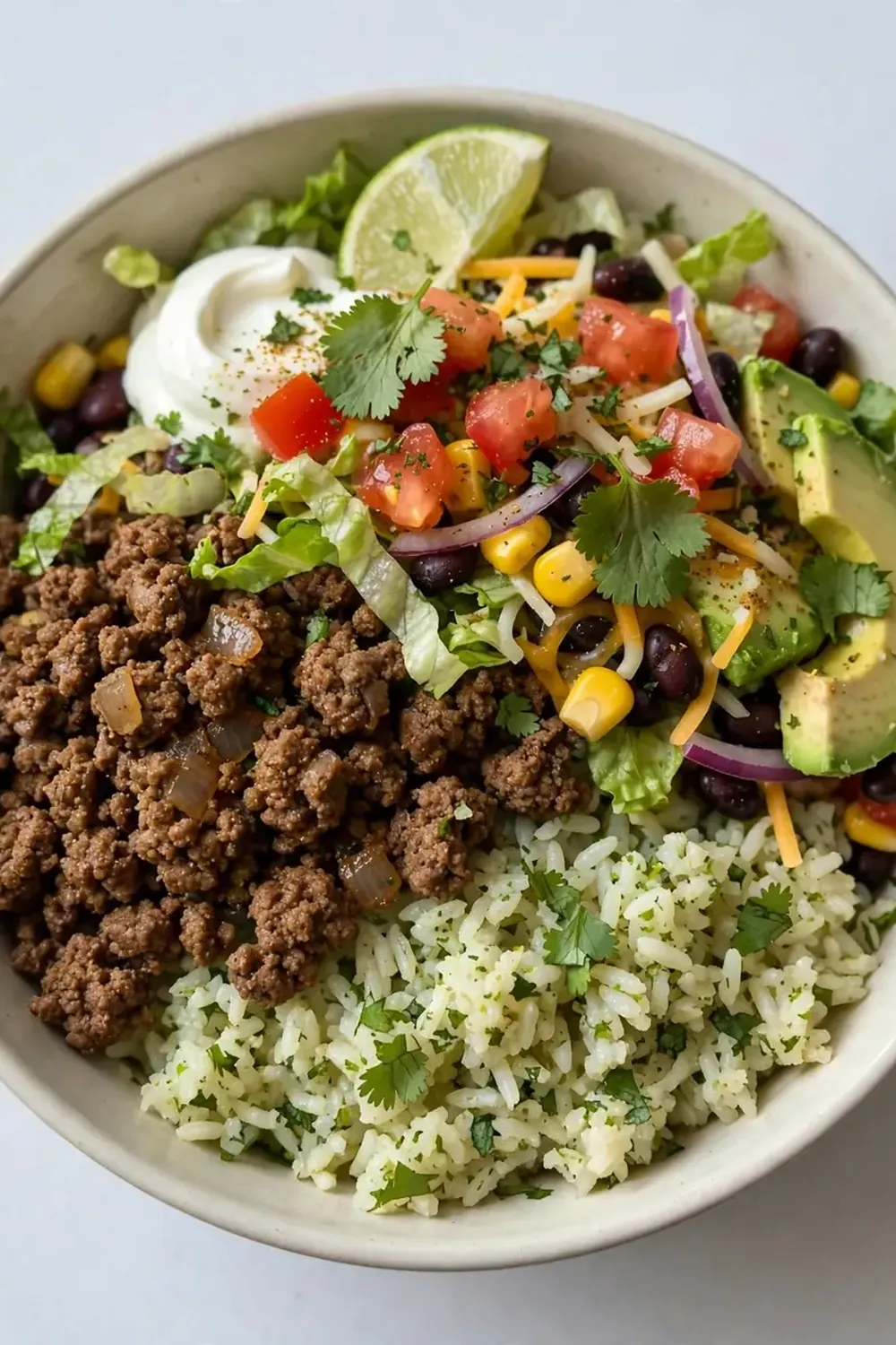 Ground Beef Taco Bowls with Cilantro Lime Rice