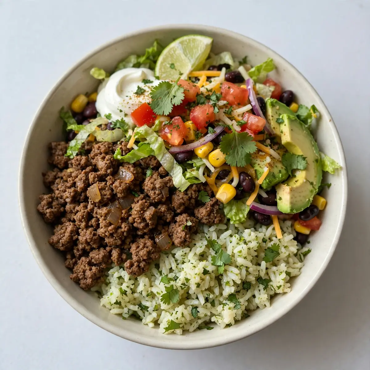 Ground Beef Taco Bowls With Cilantro Lime Rice