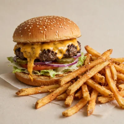 Smoky Weekend Cheeseburger with Crispy Fries