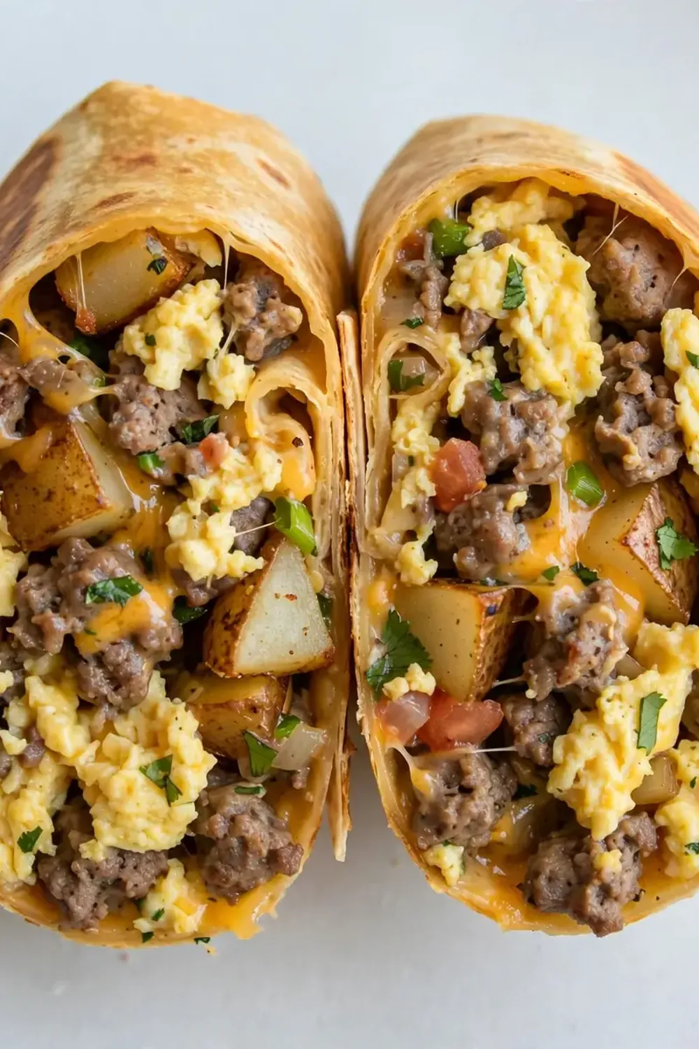 Loaded Breakfast Burrito with Scrambled Eggs and Beef Sausage