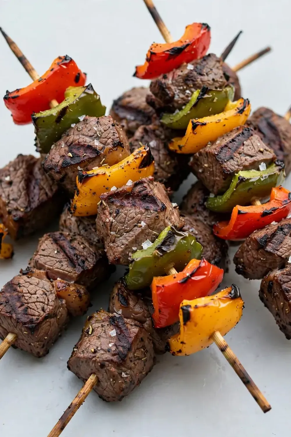 grilled steak and bell pepper skewers