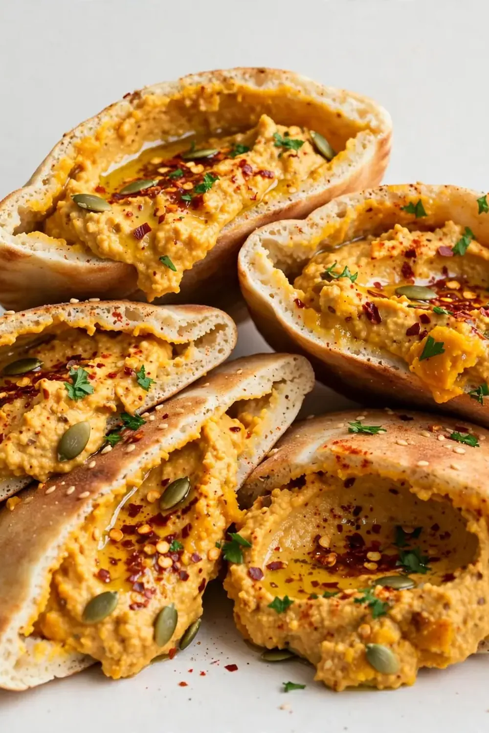 spicy pumpkin hummus pita pockets