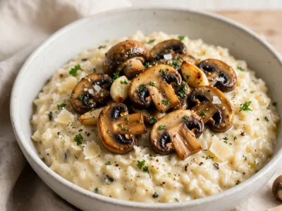 Creamy Garlic Mushroom Risotto Without Constant Stirring